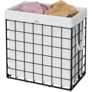 imageSONGMICS HOME Laundry Basket Foldable Laundry Hamper Clothes Hamper Removable Liner with Handles for Bedroom Bathroom 29 Gal 110 L BlackWhite