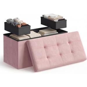 imageSONGMICS HOME Ottoman with Storage Removable Lid Folding Storage Chest Easy Assembly for Entryway Bedroom Living Room 152 x 432 x 152 Inches Velvet WhitePink