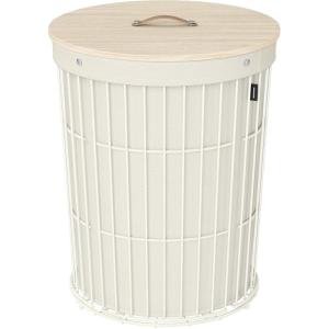imageSONGMICS Laundry Hamper with Lid Round Laundry Basket 25 Gallons 95 L Versatile Removable Fabric Liner Large Capacity for Laundry Room Bedroom Living Room Ink Black ULCB160B01V1Cream White