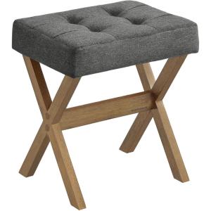 imageSONGMICS Makeup Stool Padded Vanity Stool Foot Rest Solid Wood X Legs for Bedroom Closet Entryway 126 x 165 x 181 Inches Slate Gray and Brown ULSF006GN01Slate Gray  Brown Leg