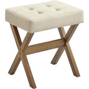 imageSONGMICS Makeup Stool Padded Vanity Stool Foot Rest Solid Wood X Legs for Bedroom Closet Entryway 126 x 165 x 181 Inches Slate Gray and Brown ULSF006GN01Summer Sand  Brown Leg