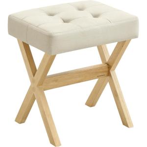 imageSONGMICS Makeup Stool Padded Vanity Stool Foot Rest Solid Wood X Legs for Bedroom Closet Entryway 126 x 165 x 181 Inches Slate Gray and Brown ULSF006GN01Summer Sand  Natural Wood Legs