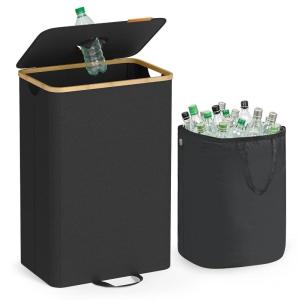 imageSONGMICS Recycling Bin for Kitchen 264 Gallon Bottle Recycling Container Collection Bin for Metal Plastic Paper Glass Inner Bag with Handles Kitchen Slate Gray and Natural Beige URRB509G01Ink Black