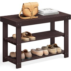 imageSONGMICS Shoe Rack Bench 3Tier Bamboo Shoe Storage Organizer Entryway Bench Holds Up to 286 lb 113 x 429 x 178 Inches for Entryway Bathroom Bedroom Ink Black ULBS110B101Brown