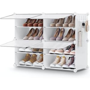 imageSONGMICS Shoe Rack Organizer 8Tier Shoe Storage Cabinet for Closet and Entryway Holds 32 Pairs of Shoes Adjustable Cloud White ULPC034W03Cloud White  Trasparent