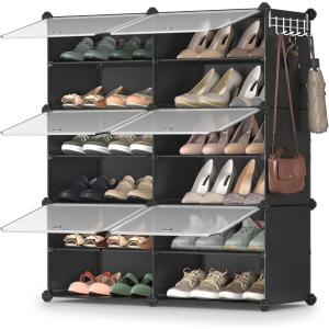 imageSONGMICS Shoe Rack Organizer 8Tier Shoe Storage Cabinet for Closet and Entryway Holds 32 Pairs of Shoes Adjustable Cloud White ULPC034W03Ink Black  Trasparent
