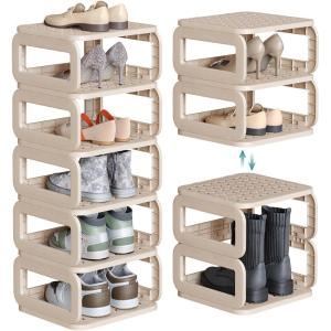 imageSONGMICS Shoe Rack Shoe Organizer 12 Shelves Shoe Storage Narrow Shoe Shelf Open Shelf for Entryway Living Room Bathroom SpaceSaving Cappuccino Beige ULPC038K01Cappuccino Beige