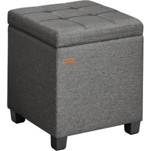 imageSONGMICS Square Storage Ottoman Foot Stool Footrest with Legs Ottoman Cube with Hinged Lid for Living Room Bedroom 169 x 169 x 181 Inches Synthetic Leather Coffee Brown ULOM519KQ01Slate Gray