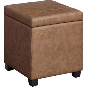 imageSONGMICS Square Storage Ottoman Foot Stool Footrest with Legs Ottoman Cube with Hinged Lid for Living Room Bedroom 169 x 169 x 181 Inches Synthetic Leather Coffee Brown ULOM519KQ01Coffee Brown