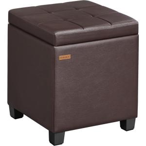 imageSONGMICS Square Storage Ottoman Foot Stool Footrest with Legs Ottoman Cube with Hinged Lid for Living Room Bedroom 169 x 169 x 181 Inches Synthetic Leather Coffee Brown ULOM519KQ01Deep Burgundy