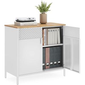 imageSONGMICS Storage Cabinet Metal Cabinet Sideboard with 2 Doors 157 x 433 x 299 Inches Magnetic Closure Adjustable Shelves Steel Frame Rustic Brown and Matte Black ULSC204B01Natural Beige  White
