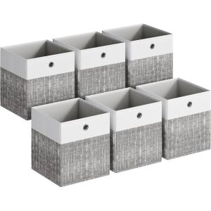 imageSONGMICS Storage Cubes Set of 6 Foldable Fabric Storage Boxes Cube Organizer Boxes with Handles for Closet Shelves Odorless 13 x 13 x 13 Inches Cloud White and Cattail Gray URFB433GM02Cloud White  Cattail Gray