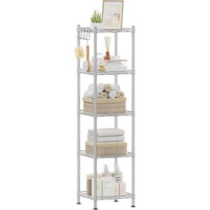 imageSONGMICS Storage Shelf Metal Wire Shelving Unit Adjustable Shelves for Garage Bedroom Living Room Kitchen Pantry 5 Tier 118 x 236 x 634 Inches Ink Black ULGR165BH01SSilver  Translucent