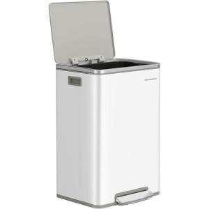 imageSONGMICS Trash Can 13Gallon Gabbage Can with 15 Trash Bags Stainless Steel with SoftClose Lid Removable Inner Bucket Handles Red Brown ULTB595MZ01Cloud White