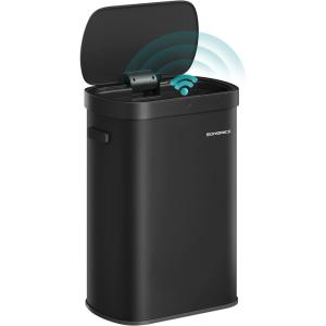 imageSONGMICS Trash Can 13Gallon Gabbage Can with 15 Trash Bags Stainless Steel with SoftClose Lid Removable Inner Bucket Handles Red Brown ULTB595MZ01Ink Black
