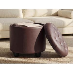 imageSONGMICS Vanity Stool Round Ottoman with Storage Upholstered Foot Stool Removable Lid for Living Room Bedroom Easy Assembly 169 x 169 x 185 Inches Velvet Fabric Cream White ULOM018LH01Chestnut Brown