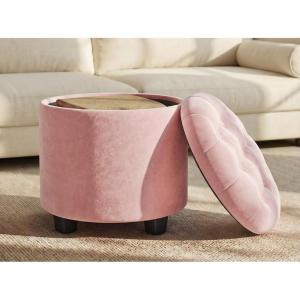 imageSONGMICS Vanity Stool Round Ottoman with Storage Upholstered Foot Stool Removable Lid for Living Room Bedroom Easy Assembly 169 x 169 x 185 Inches Velvet Fabric Cream White ULOM018LH01Jelly Pink