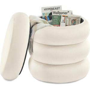 imageSONGMICS Vanity Stool Round Ottoman with Storage Upholstered Foot Stool Removable Lid for Living Room Bedroom Easy Assembly 169 x 169 x 185 Inches Velvet Fabric Cream White ULOM018LH01Cream White