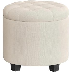 imageSONGMICS Vanity Stool Round Ottoman with Storage Upholstered Foot Stool Removable Lid for Living Room Bedroom Easy Assembly 169 x 169 x 185 Inches Velvet Fabric Cream White ULOM018LH01Light Beige