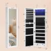 imageSONGMICS 6 LEDs Mirror Jewelry Cabinet 472Inch Tall Lockable Wall or Door Mounted Jewelry Armoire Organizer with Mirror 2 Drawers 39 x 146 x 472 Inches Jelly Pink UJJC093SA02SWhite