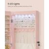 imageSONGMICS 6 LEDs Mirror Jewelry Cabinet 472Inch Tall Lockable Wall or Door Mounted Jewelry Armoire Organizer with Mirror 2 Drawers 39 x 146 x 472 Inches Jelly Pink UJJC093SA02SJelly Pink