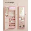 imageSONGMICS 6 LEDs Mirror Jewelry Cabinet 472Inch Tall Lockable Wall or Door Mounted Jewelry Armoire Organizer with Mirror 2 Drawers 39 x 146 x 472 Inches Jelly Pink UJJC093SA02SJelly Pink
