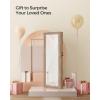 imageSONGMICS 6 LEDs Mirror Jewelry Cabinet 472Inch Tall Lockable Wall or Door Mounted Jewelry Armoire Organizer with Mirror 2 Drawers 39 x 146 x 472 Inches Jelly Pink UJJC093SA02SToasted Oak Color