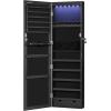 imageSONGMICS 6 LEDs Mirror Jewelry Cabinet 472Inch Tall Lockable Wall or Door Mounted Jewelry Armoire Organizer with Mirror 2 Drawers 39 x 146 x 472 Inches Jelly Pink UJJC093SA02SBlack