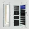 imageSONGMICS 6 LEDs Mirror Jewelry Cabinet 472Inch Tall Lockable Wall or Door Mounted Jewelry Armoire Organizer with Mirror 2 Drawers 39 x 146 x 472 Inches Jelly Pink UJJC093SA02SRustic Green