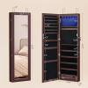 imageSONGMICS 6 LEDs Mirror Jewelry Cabinet 472Inch Tall Lockable Wall or Door Mounted Jewelry Armoire Organizer with Mirror 2 Drawers 39 x 146 x 472 Inches Jelly Pink UJJC093SA02SBrown