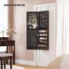 imageSONGMICS 6 LEDs Mirror Jewelry Cabinet 472Inch Tall Lockable Wall or Door Mounted Jewelry Armoire Organizer with Mirror 2 Drawers 39 x 146 x 472 Inches Jelly Pink UJJC093SA02SBrown