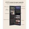 imageSONGMICS 6 LEDs Mirror Jewelry Cabinet 472Inch Tall Lockable Wall or Door Mounted Jewelry Armoire Organizer with Mirror 2 Drawers 39 x 146 x 472 Inches Jelly Pink UJJC093SA02SBlack