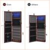 imageSONGMICS 6 LEDs Mirror Jewelry Cabinet 472Inch Tall Lockable Wall or Door Mounted Jewelry Armoire Organizer with Mirror 2 Drawers 39 x 146 x 472 Inches Jelly Pink UJJC093SA02SBrown