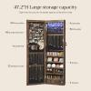 imageSONGMICS 6 LEDs Mirror Jewelry Cabinet 472Inch Tall Lockable Wall or Door Mounted Jewelry Armoire Organizer with Mirror 2 Drawers 39 x 146 x 472 Inches Jelly Pink UJJC093SA02SRustic Brown
