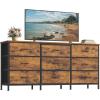 imageSONGMICS BELLAH Collection  Dresser for Bedroom TV Stand for TVs Up to 55 Inches Chest of Drawers for Living Room Closet Steel 9 Drawers Industrial Rustic Brown and Ink Black ULGS033KD02SRustic Brown  Ink Black
