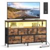 imageSONGMICS BELLAH Collection  Dresser for Bedroom with AppControlled LED Lights and Charging Station Chest of Drawers TV Stand 7 Drawers Shelf Modern Cloud White ULGS733WH05SRustic Brown  Ink Black