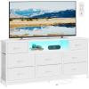 imageSONGMICS BELLAH Collection  Dresser for Bedroom with Outlets and LED Lights TV Stand for TVs Up to 55 Inches Chest of Drawers 8 Drawers Steel Industrial Modern Ink Black ULGS433BH02SCloud White