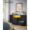 imageSONGMICS BELLAH Collection  Dresser for Bedroom with Outlets and LED Lights TV Stand for TVs Up to 55 Inches Chest of Drawers 8 Drawers Steel Industrial Modern Ink Black ULGS433BH02SInk Black