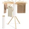 imageSONGMICS Clothes Drying Rack Foldable Rotary Tripod Laundry Drying Rack Rotatable Portable Floor Standing Clothes Airer Laundry Room Balcony 16 PullOut Wood Arms Natural Color ULLR530YW0116 Poles
