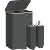 imageSONGMICS Laundry Hamper Laundry Sorter with Lid Storage Basket Bin Removable Liners Bamboo Frame for Bedroom 4 Sections 594 Gallon 225 L Ink Black ULCB534BH01Slate Gray