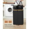 imageSONGMICS Laundry Hamper Laundry Sorter with Lid Storage Basket Bin Removable Liners Bamboo Frame for Bedroom 4 Sections 594 Gallon 225 L Ink Black ULCB534BH01Ink Black