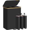imageSONGMICS Laundry Hamper Laundry Sorter with Lid Storage Basket Bin Removable Liners Bamboo Frame for Bedroom 4 Sections 594 Gallon 225 L Ink Black ULCB534BH01Ink Black