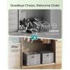 imageSONGMICS Shoe Organizer for Closet Set of 2 Shoe Storage Box with Clear Lid Foldable Fabric Bins Holds 32 Pairs Total Reinforced Handles 165 x 165 x 125 Inches Ink Black ULSP602B01Cattail Gray