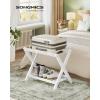 imageSONGMICS Solid Wood Luggage Racks Set of 2 No Assembly Required Foldable Suitcase Stand Luggage Holder with Storage Shelf for Guest Room Hotel Bedroom Coffee Brown URLR021K01Cloud White
