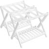 imageSONGMICS Solid Wood Luggage Racks Set of 2 No Assembly Required Foldable Suitcase Stand Luggage Holder with Storage Shelf for Guest Room Hotel Bedroom Coffee Brown URLR021K01Cloud White
