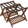 imageSONGMICS Solid Wood Luggage Racks Set of 2 No Assembly Required Foldable Suitcase Stand Luggage Holder with Storage Shelf for Guest Room Hotel Bedroom Coffee Brown URLR021K01Coffee Brown