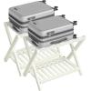 imageSONGMICS Solid Wood Luggage Racks Set of 2 No Assembly Required Foldable Suitcase Stand Luggage Holder with Storage Shelf for Guest Room Hotel Bedroom Coffee Brown URLR021K01Cream White