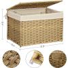 imageSONGMICS Storage Basket with Lid Woven Blanket Storage Bin with Handles Foldable Removable Liner Metal Frame for Bedroom Laundry Room 92 Gallons 35 L Natural URST040YE01Natural