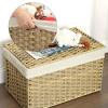 imageSONGMICS Storage Basket with Lid Woven Blanket Storage Bin with Handles Foldable Removable Liner Metal Frame for Bedroom Laundry Room 92 Gallons 35 L Natural URST040YE01Natural