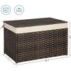 imageSONGMICS Storage Basket with Lid Woven Blanket Storage Bin with Handles Foldable Removable Liner Metal Frame for Bedroom Laundry Room 92 Gallons 35 L Natural URST040YE01Brown